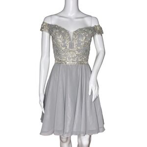 Val Stefani Dress Women 2 Silver Shimmer Beading Off Shoulder Formal Home Coming